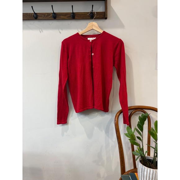 Silk Club Collection Sweaters - Silk Club Collection Red Silk Cotton Blend Button Front Cardigan